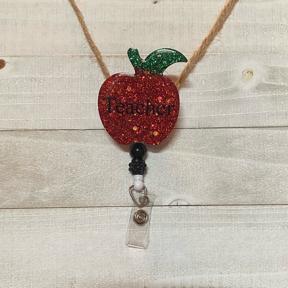 Teacher Apple Shaped Badge Reel